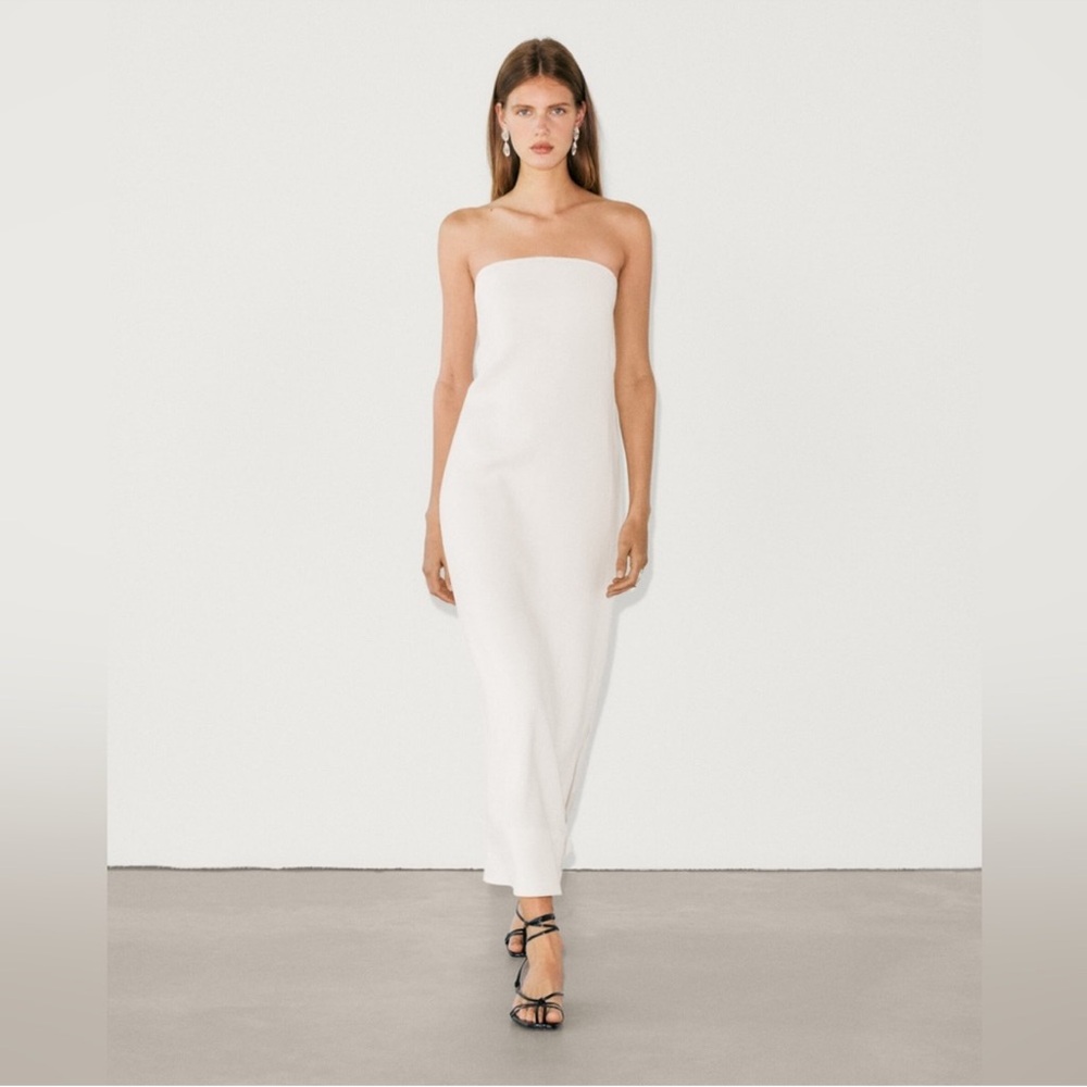 💄NWT Massimo Dutti Linen Strapless White Dress new S